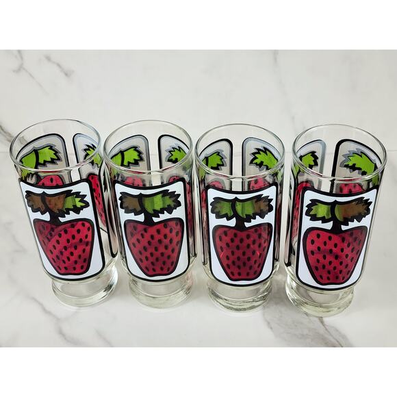 Libbey Strawberry Pedestal Tumbler Glass 16oz Retro 80's 6 1/2" x4 Vintage - Picture 9 of 14